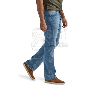 Comfortable Flexible Fit Straight Casual Mid Rise Men <b>Jeans</b> Pants <b>Button</b> <b>Fly</b> Durable Stitching Breathable Eco-Friendly 100% - Product Image 2