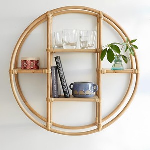 Étagère murale ronde en rotin écologique à 3 niveaux, présentoir tressé fait main, organisateur de rangement pour salon, vente en gros, B2B, OEM - Product Image 1