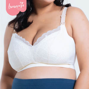 Sujetador de lactancia abierto de encaje bicolor con cobertura completa de copa, talla grande, para maternidad y lactancia - Product Image 1