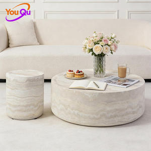 Mesa de Centro de Diseño Minimalista de Lujo Nórdico Wabi Sabi, Mesa Circular de Piedra Caliza - Product Image 1