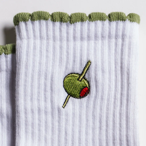 Chaussettes blanches à motif damier vert et logo brodé olive pour femme, idéales pour l'été, usage quotidien, antidérapantes, tricotées - Product Image 2