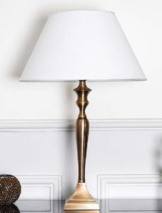 Traditional Brass Table Lamp With White Fabric Empire Shade Large Decorative <b>Lighting</b> E27 LED AC 220V Switch Control - Product Image 3