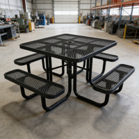 Table de pique-nique ronde en acier expansé de 46 pouces avec banc, mobilier d'extérieur pour restaurant, table et chaises en métal