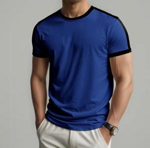 T-shirt Homme Manches Courtes Col Rond Coupe Slim Décontracté Couleur Unie Bordure Contrastante Tricoté 100% Coton Écologique Logo Avant - Product Image 2