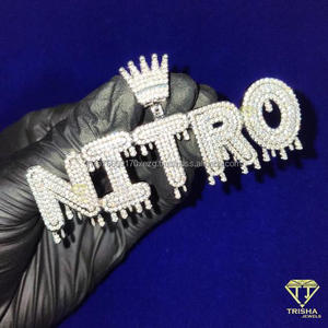 Luxury " NITRO " Letter Pendant Necklace Custom Bubble <b>Name</b> <b>Chain</b> With Cubic Zirconia Stones Hip Hop Jewelry For Streetwear - Product Image 1