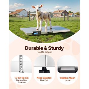 Báscula Veterinaria Digital de Acero Inoxidable de 1100 Libras para Ganado/Mascotas, Resolución de 0.2 Libras, Plataforma Grande, Báscula Electrónica para Envíos Postales - Product Image 5