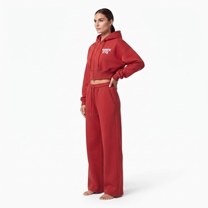 Conjunto Deportivo de Mujer, Sudadera Corta con Cierre Completo, Hombros Caídos, Manga Larga y Pantalones Jogger de Pierna Ancha, 100% Algodón Felpa - Product Image 2