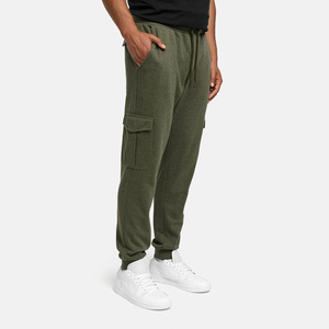 Men's Olive Green Cargo Sweatpants Elastic Waist Drawstring Casual Joggers Multiple Pockets Midweight Cotton Autumn Wear - Product Image 4