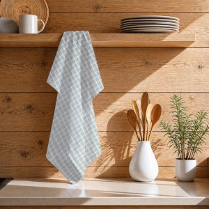 Serviettes de cuisine personnalisées en coton de qualité supérieure, motif rayé teint en fil, design gaufré, vente en gros. - Product Image 1