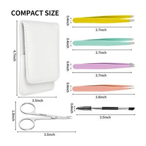 Eyebrow Tweezers Set German Steel Hair Removal Makeup <b>Tool</b> Kit With Pu <b>Leather</b> Case Eyebrow Tweezers Kit - Product Image 3