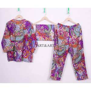 Pijamas Elegantes de Lujo para Mujer, 100% Algodón Tejido con Estampado Floral, Manga Larga, Cintura Elástica, Largo Completo, Casual y Transpirable para Otoño - Product Image 5