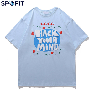 Camisetas de Hombre 100% Algodón, Secado Rápido, Transpirables, Corte Holgado, con Estampado Puff, Buena Calidad, Cuello Redondo, Tejido de Punto - Product Image 5