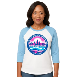 Women's White and Light Blue Baseball Shirt Casual Three Quarter Sleeve <b>Raglan</b> Tee Everyday Comfortable Lifestyle Clothing <b>Top</b> - Product Image 1