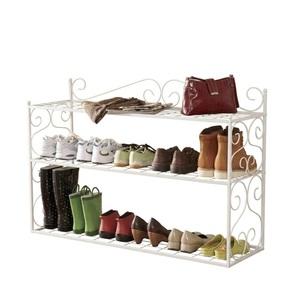Wholesale Modern White Freestanding Entryway Shoe <b>Rack</b> Organizer With Decorative Scrollwork Metal Shoe Storage <b>Bench</b> Shelf - Product Image 1