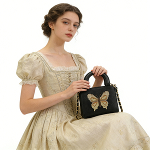 Mini <b>Small</b> Women's Tote Bag Lightweight Portable Butterfly Pattern PU Crossbody Bag with Metal Chain Shoulder Strap Design - Product Image 2