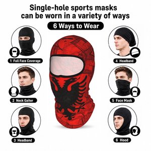 Cagoule unisexe à imprimé floral rouge, masque facial intégral, respirant, imperméable, en polyester, pour adulte, 58-60 cm - Product Image 3