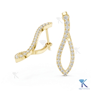 Boucles d'oreilles pendantes en diamant CVD cultivé en laboratoire, torsadées, pavées, avec fermoir Omega, en or massif 14 carats, bijoux fins pour femmes, pour mariage - Product Image 1
