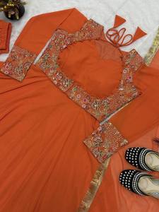 New Fashionable Modern Designer Full Sleeve Casual <b>Women's</b> <b>Kurta</b> / Kurti Indian Pakistani Wedding Party Wear Diwali Pure Faux - Product Image 6