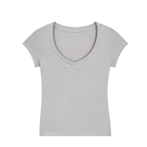 Camiseta de Manga Corta para Hombre, Cuello Redondo, Color Gris, Corte Regular, Informal, Tejido de Punto, Diseño Liso - Product Image 2