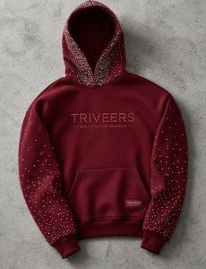Sweat à capuche surdimensionné en molleton épais de qualité supérieure avec strass personnalisés, logo en relief, manches à sequins, coupe classique pour femme - Product Image 4