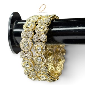 Ensemble de bracelets classiques en acier inoxydable plaqué or avec cristaux, pour femmes, mariage indien, bijoux de mode haut de gamme, vente en gros - Product Image 4