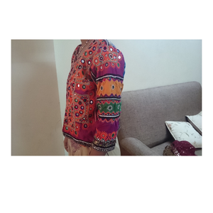 Tribal Indian Ethnic Banjara Jacket Women 100% Cotton Hand Embroidered Mirror Work Geometric Pattern Three Quarter Sleeve O-Neck - Product Image 6