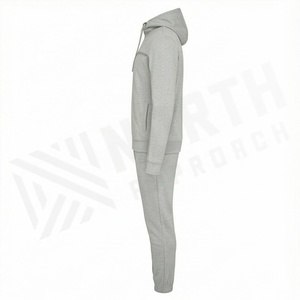 Survêtement gris à capuche pour homme, manches longues, fermeture éclair, vêtements de sport décontractés, couleur unie, mélange de polyester et de coton, vêtements d'automne - Product Image 3