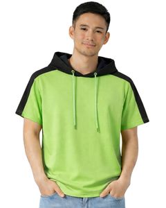 Customized Mens <b>Short</b> <b>Sleeve</b> Hoodie T Shirt Casual Pullover Hooded Top Soft Cotton Summer Wear Lime Green Black Color Streetwear - Product Image 1