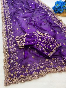 Sari en satin de soie Royal Cut Dana Fandy, Sari en satin de soie Noor fait main, Sari de luxe en satin Fendy à sequins, Sari en satin artisanal royal - Product Image 3