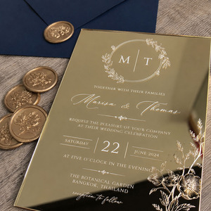 Luxury <b>Mirror</b> Gold <b>Acrylic</b> Wedding Invitation Card – Custom Reflective Wedding Stationery, Wholesale - Product Image 3