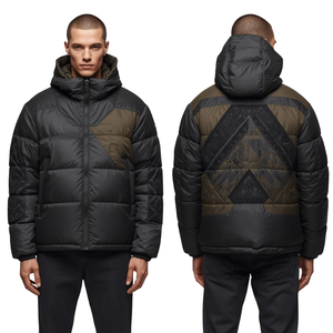 Luxury Men's Long Oversized Hooded Waterproof Windproof Puffer Jacket Asymmetrical Quilted Construction Premium Winter Fashion - Product Image 1