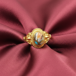 Pure 925 Sterling Silver Oyster Turquoise <b>Ring</b> Gold Yellow Plated Handmade Vintage Boho <b>Statement</b> Adjustable Women Jewelry Her - Product Image 2