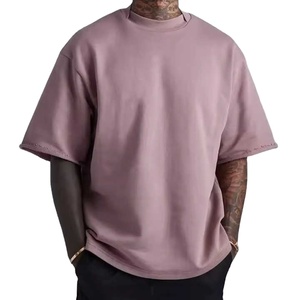 Người Đàn Ông Sang Trọng Cotton T-Shirt 350G Nặng Quá Khổ Crewneck Drop Shoulder Mô Hình Rắn Với Độ Tương Phản Trim Thời Trang Đường Phố Phong Cách - Product Image 1