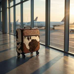 Valise trolley en cuir véritable 100% souple, sculptée à la main avec motifs floraux, couleur marron et blanc, style classique et tendance - Product Image 6