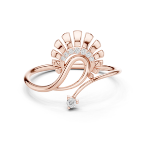 Anillo de Compromiso y Boda Clásico con Halo de Diamantes Redondos de 0.15 CT, Semimontura, Oro de 14k - Product Image 3