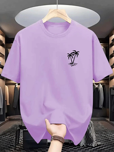 เสื้อยืดผู้ชายคุณภาพใหม่ ฤดูร้อน ผ้าฝ้าย 100% แฟชั่นลำลอง ทรงหลวม พิมพ์ลายต้นมะพร้าว คอกลม สปอร์ต - Product Image 6