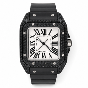 Reloj Cuadrado de Moissanita Negra de Alta Calidad Personalizado, Esfera Blanca con Números Romanos, Caja de Acero Inoxidable, Correa de Silicona, Reloj de Cuarzo Unisex de Lujo - Product Image 5