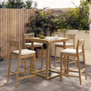 Modern Eco-Friendly Durable Outdoor Patio <b>Garden</b> Cafe <b>Bar</b> Table Set Solid Teak <b>Wood</b> Rope Cushion Water Resistant <b>Bar</b> Furniture - Product Image 1