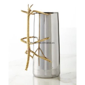Florero de Lujo de Acero Inoxidable con Acabado Plateado y Flores Doradas, Diseño de Alta Calidad, Gran Venta, Decoración para Hogar y Hotel - Product Image 2