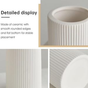 White <b>Ceramic</b> <b>Vases</b> Set of 3 Ribbed Matte Tabletop Flower <b>Vases</b> Modern Minimalist Decor for Home Wedding - Product Image 2