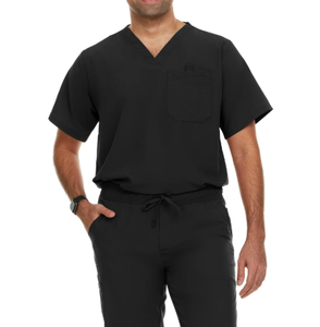Ensemble de blouses médicales pour hommes – Haut extensible à col en V et pantalon droit avec ceinture élastique, 7 poches - Product Image 1