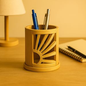 Handmade Round Bamboo <b>Desk</b> Organizer Pen Holder | Eco-Friendly Office & School Use Storage | Custom Logo | OEM ODM Wholesale - Product Image 3