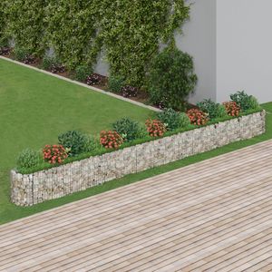 Macetas y jardineras grandes y duraderas de hierro galvanizado plateado tipo gabion. - Product Image 1