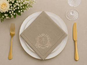 Embroidered <b>Linen</b> <b>Cloth</b> Napkin Square Dinner Napery Beige <b>Table</b> Decor Custom Monogram Wedding Dining - Product Image 4
