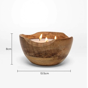 Grand bol à bougie rond en bois de qualité supérieure, fait main, pour bougies à cire de soja multi-mèches, décoratif, centre de table, parfum d'ambiance de luxe - Product Image 2