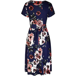 Wholesale Customized High-Quality Women's Summer Retro Digital Printing V-Neck Short Sleeve Midi A-Line Casual <b>Dresses</b> - Product Image 4