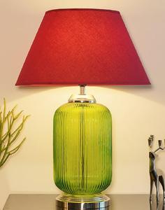 Lampe de table moderne en verre vert avec abat-jour en tissu rouge E26 LED Lumière blanche chaude douce pour la décoration du salon - Product Image 1