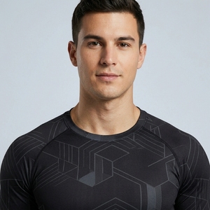 OEM Custom Men's Sporty Jersey Half Sleeve Compression Fitness Shirt Stretch Athletic Gym Workout Performance Apparel - Product Image 3
