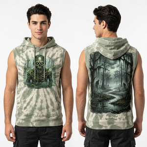 Sweat-shirt sans manches vert tie-dye pour homme, motif graphique Swamp, style streetwear, idéal pour la gym en été, coupe oversize personnalisée - Product Image 1