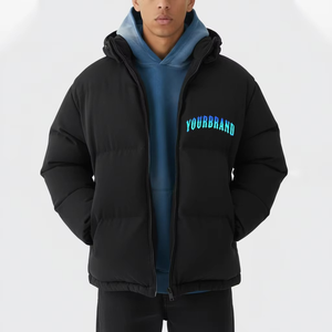 Veste matelassée à capuche pour homme grande taille avec logo personnalisé, manteau d'hiver léger en polyester et coton rembourré, vêtement d'extérieur décontracté - Product Image 4